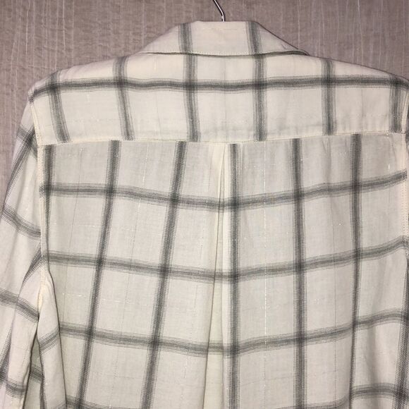 CK Jeans L Cotton White Gray Lurex Plaid Long Sleeve Snap Front Relaxed Shirt - Picture 4 of 15